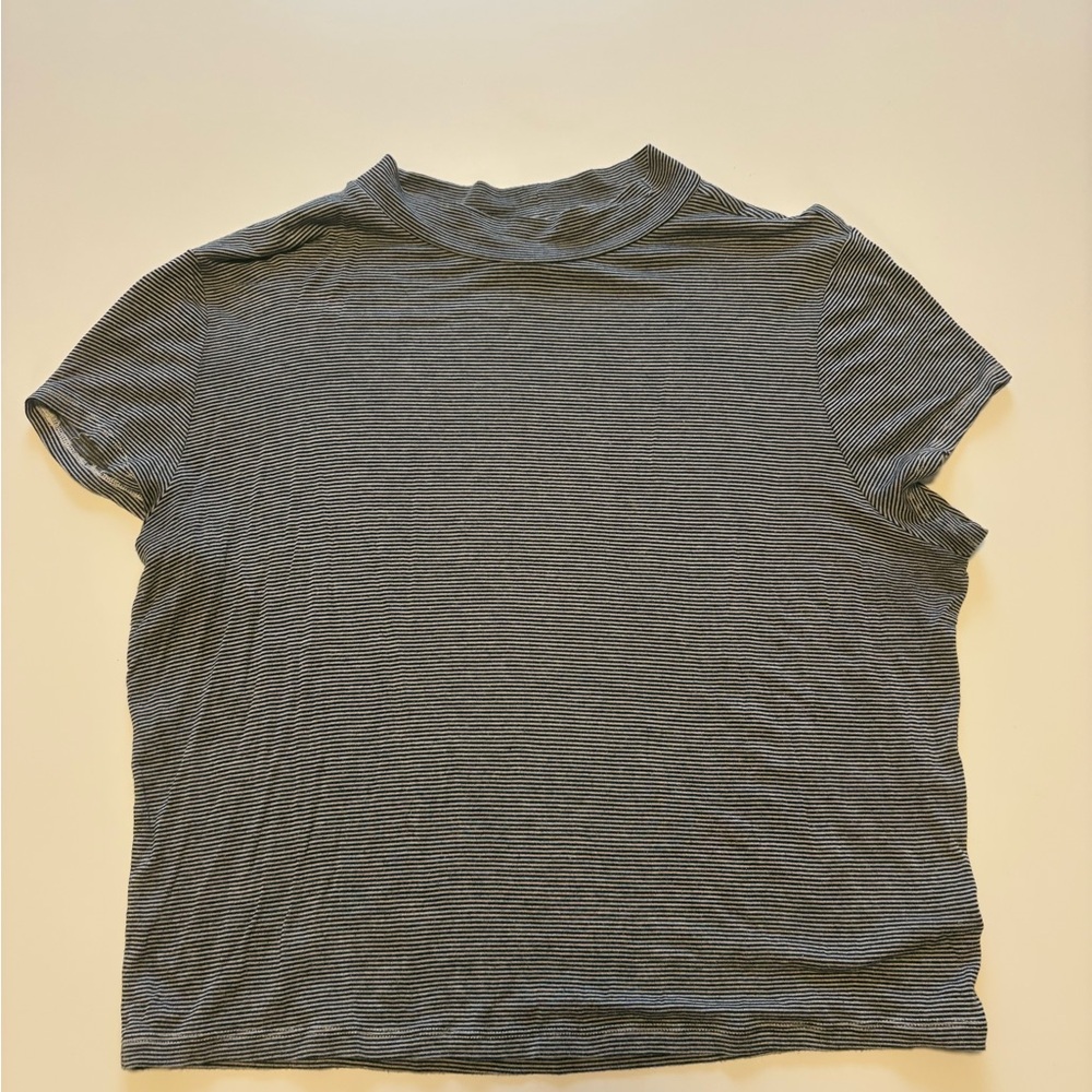 Prince & Fox Short Sleeve Mock Neck Tee - Black & White Stripe